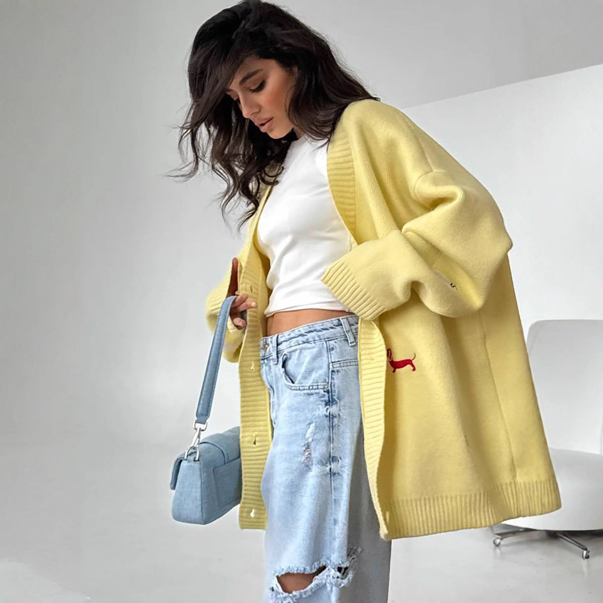 Damen Strickcardigan Groß Tierapplikationen Norvielle