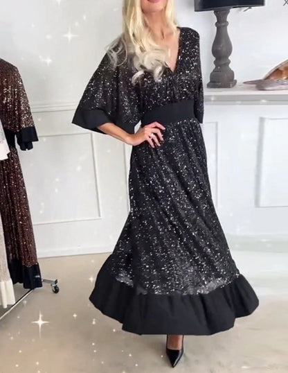 Damen Abendkleid mit Pailletten und Volumenärmeln Norvielle
