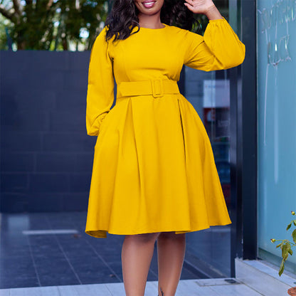 Damen Midi-Kleid ausgestellte Ärmel abnehmbarer Gürtel Norvielle