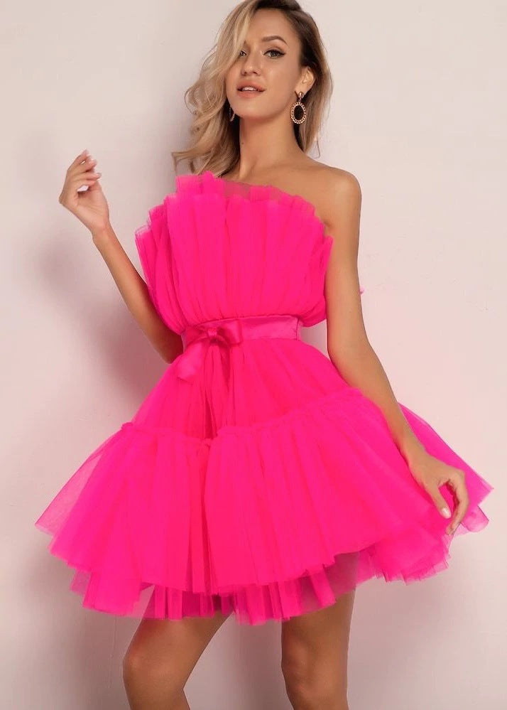 Damen Mini-Kleid Asymmetrisch Rüschen Norvielle