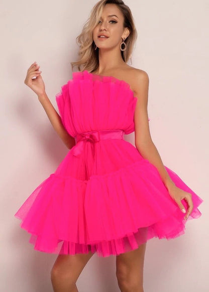 Damen Mini-Kleid Asymmetrisch Rüschen Norvielle