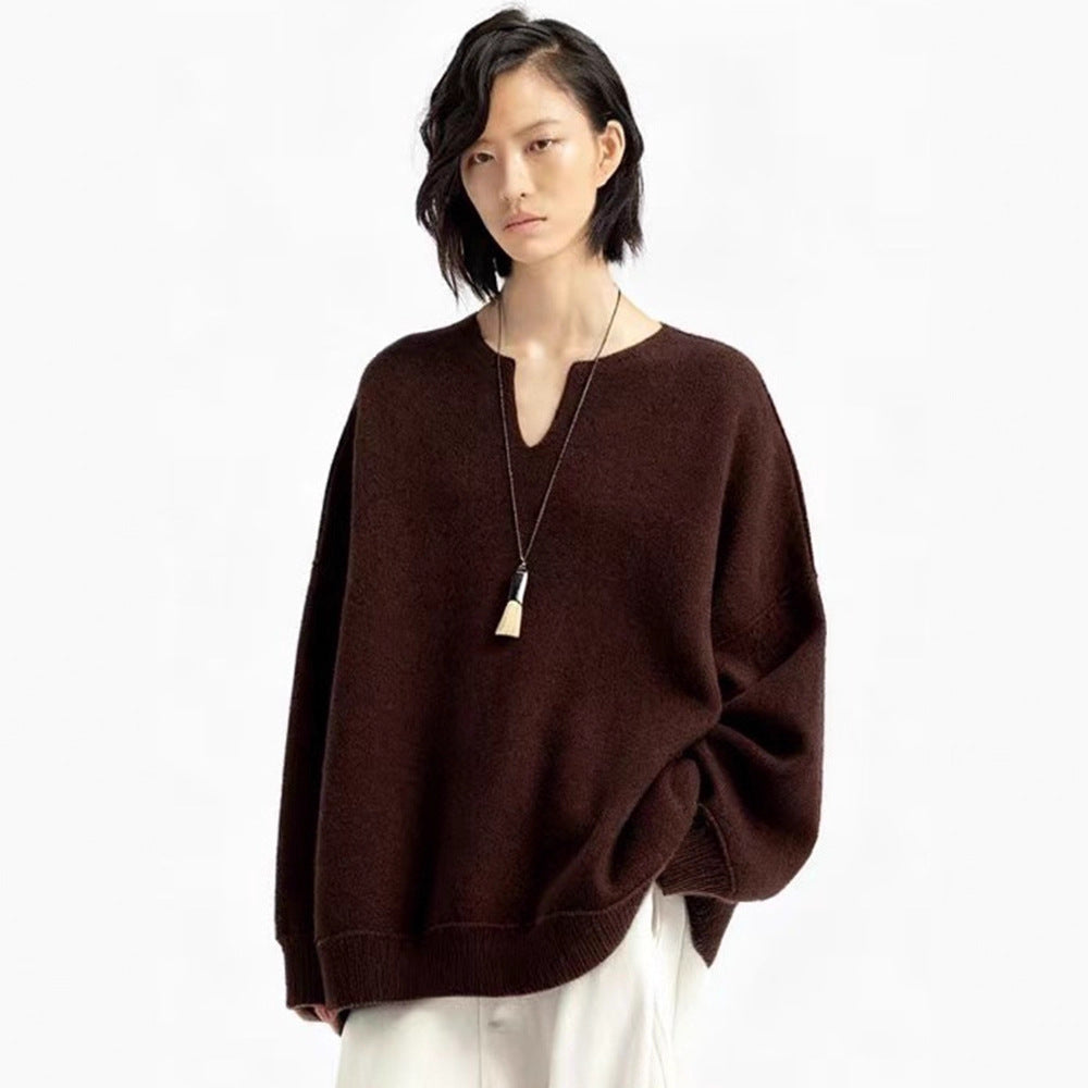 Damen Oversized Strickpullover V-Ausschnitt - Norvielle