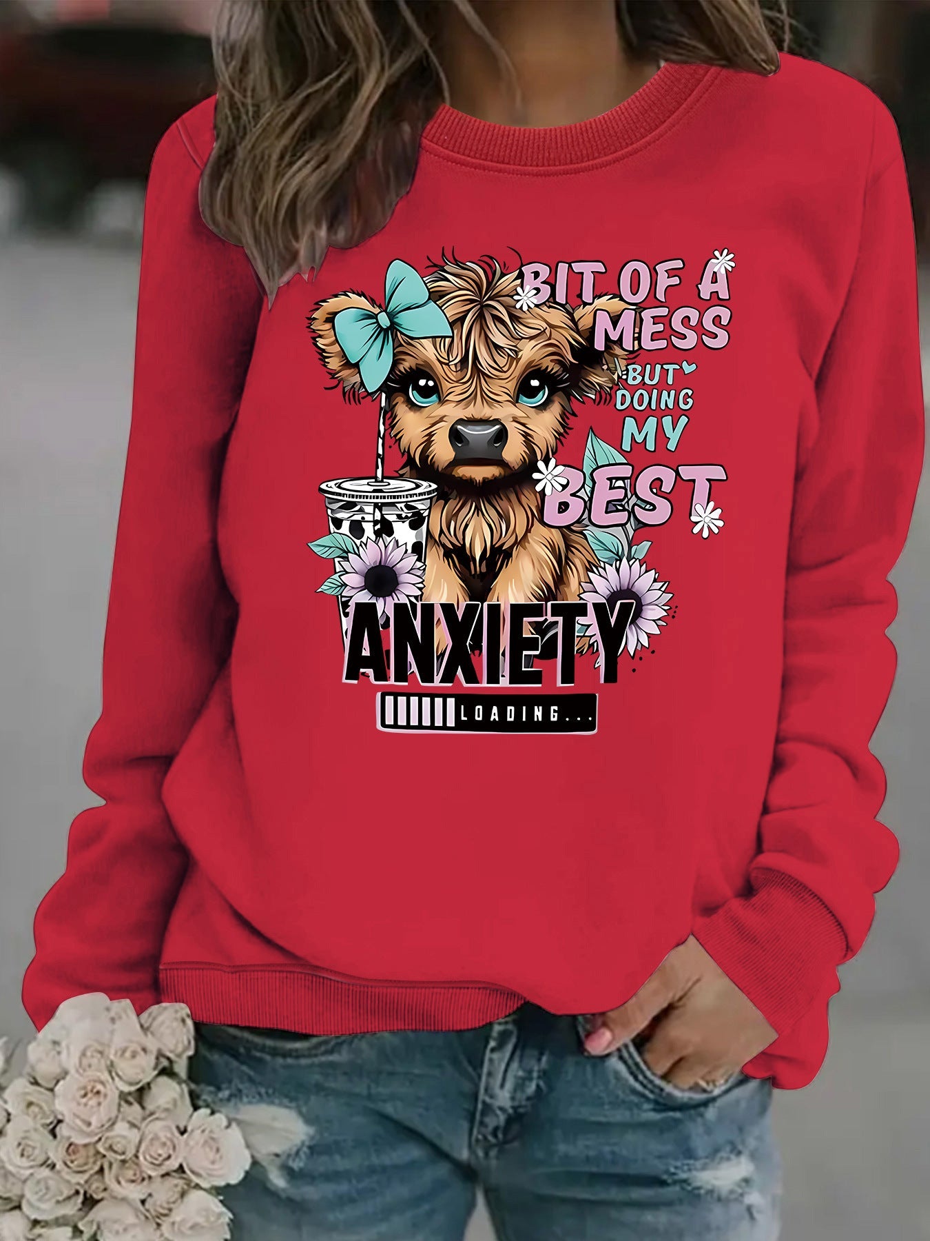 Damen Sweatshirt Hundedesign Motiv Weich