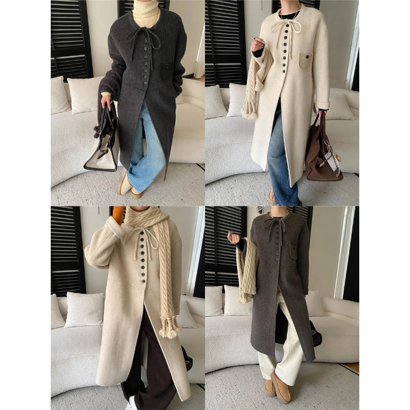 Damen Wolljacke Lang Knopfverschluss