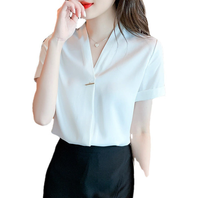 Damen Bluse V-Ausschnitt Knopf Norvielle Eleganz