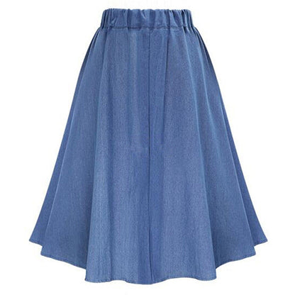 Damen Denim-Rock Lang Knopfdetails