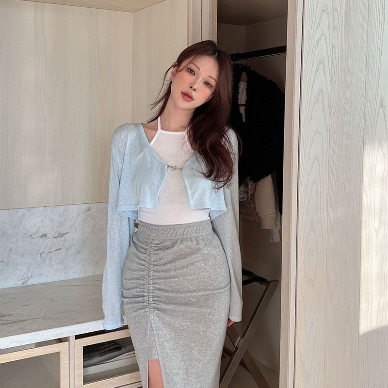 Damen Midirock Raffung Elegant
