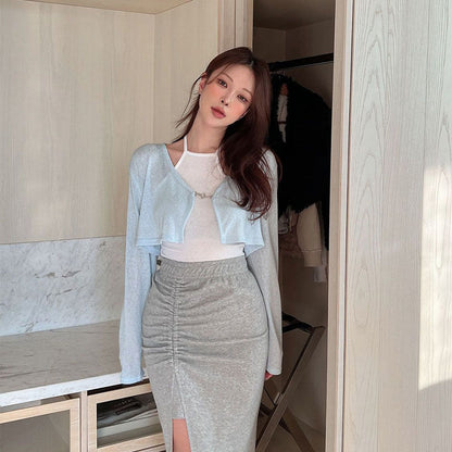 Damen Midirock Raffung Elegant