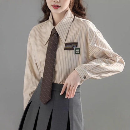 Damen Klassische Bluse Gestreift Moderner Kragen Weiß