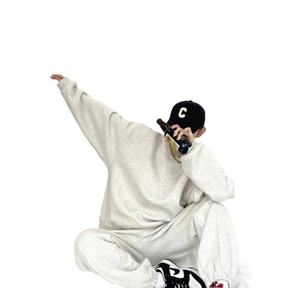 Damen Oversized Sweatshirt Jogger Set mit Gummibund und Taschen
