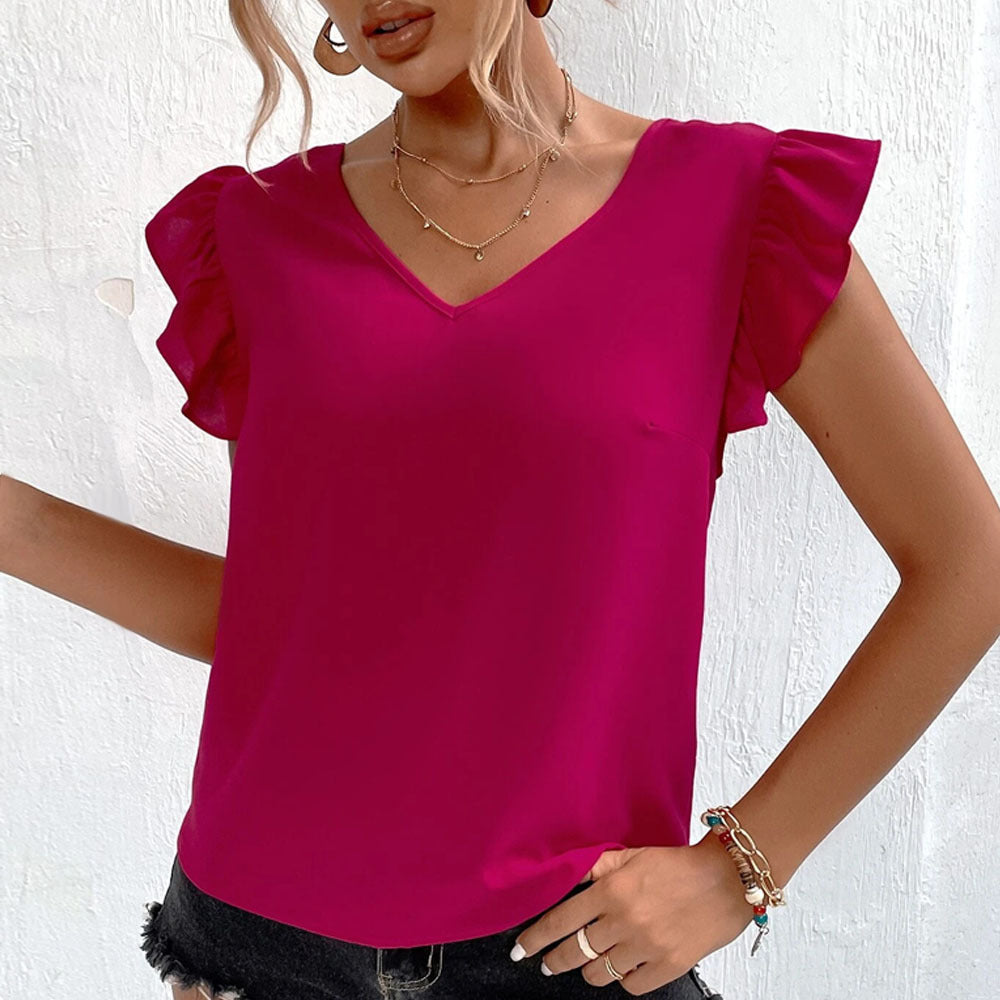 Damen Bluse V-Ausschnitt RüschenDetails Norvielle