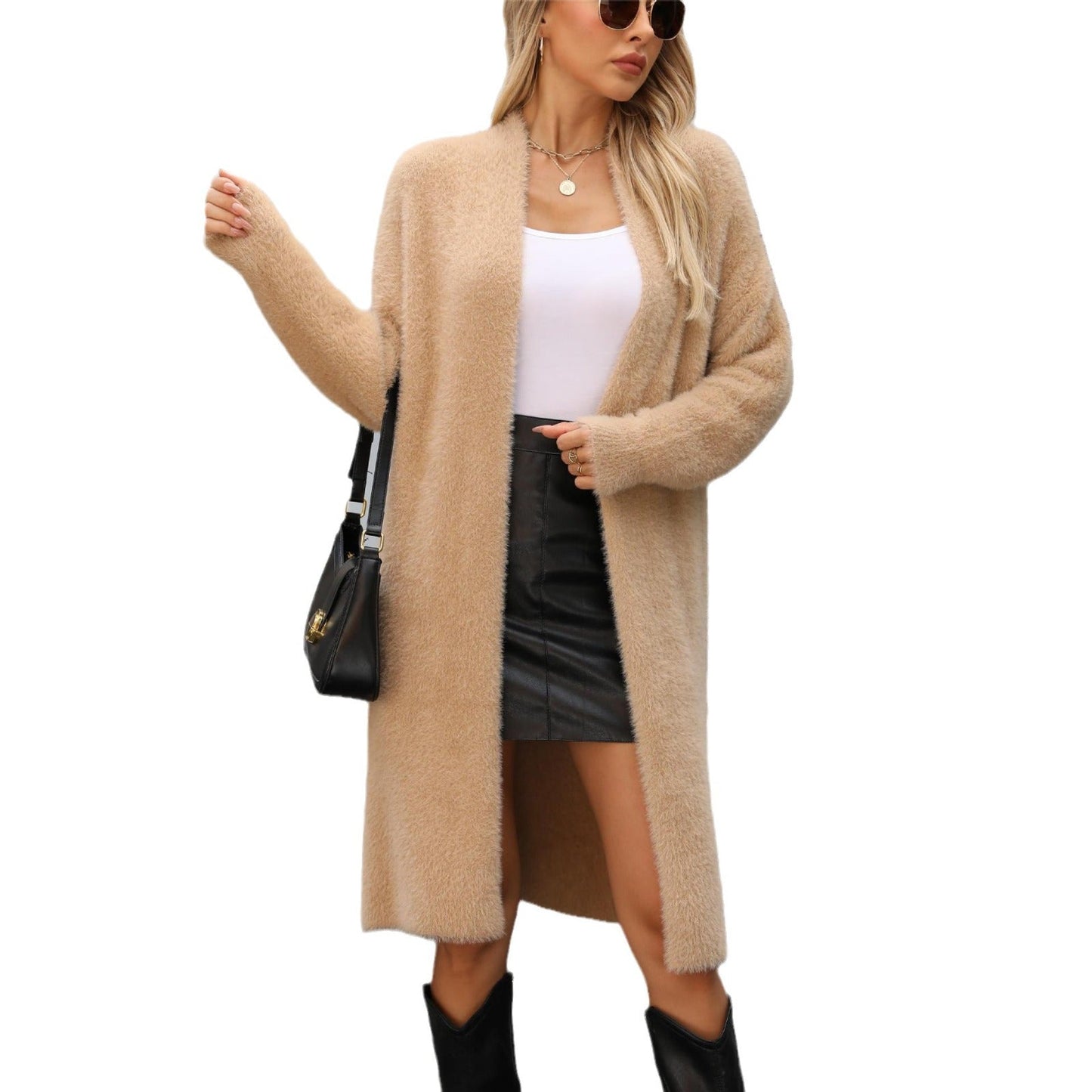 Damen Strickcardigan Flauschig Offener Schnitt Langer Ärmel Norvielle