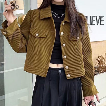Damen Kordjacke Dekorative Knöpfe Norvielle