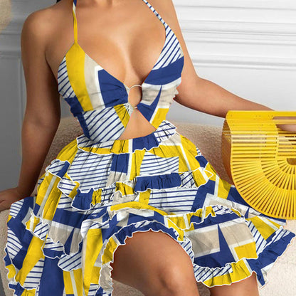 Damen Sommerkleid tiefes Dekolleté Rüschendetails Norvielle