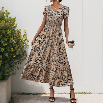 Damen Midi-Kleid Rüschendetails V-Ausschnitt Elegant Norvielle