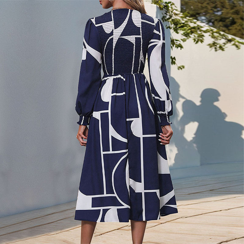 Damen Midi-Kleid Geometrisches Muster Eleganter Schnitt