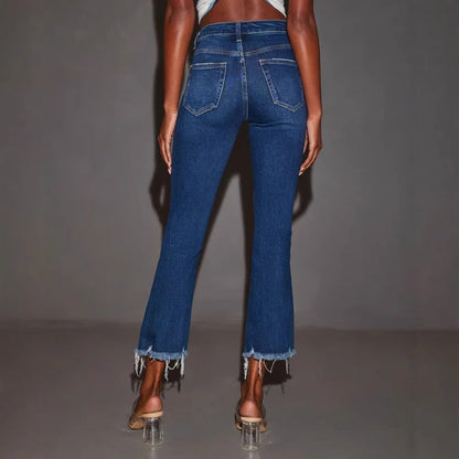Damen Flared Jeans Destroyed Effekt Franser Saum