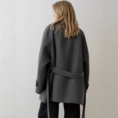 Damen Wollmantel Gesteppt Eleganter Kragen