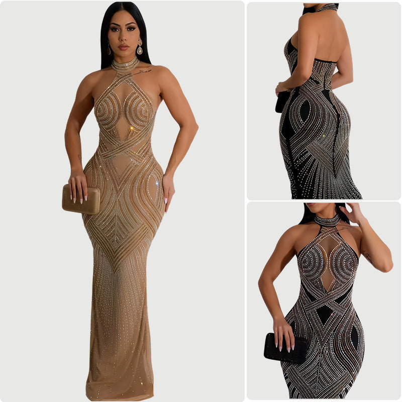 Damen Abendkleid Pailletten Design Figurbetonend Schwarz - Norvielle