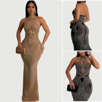 Damen Abendkleid Pailletten Design Figurbetonend Schwarz - Norvielle
