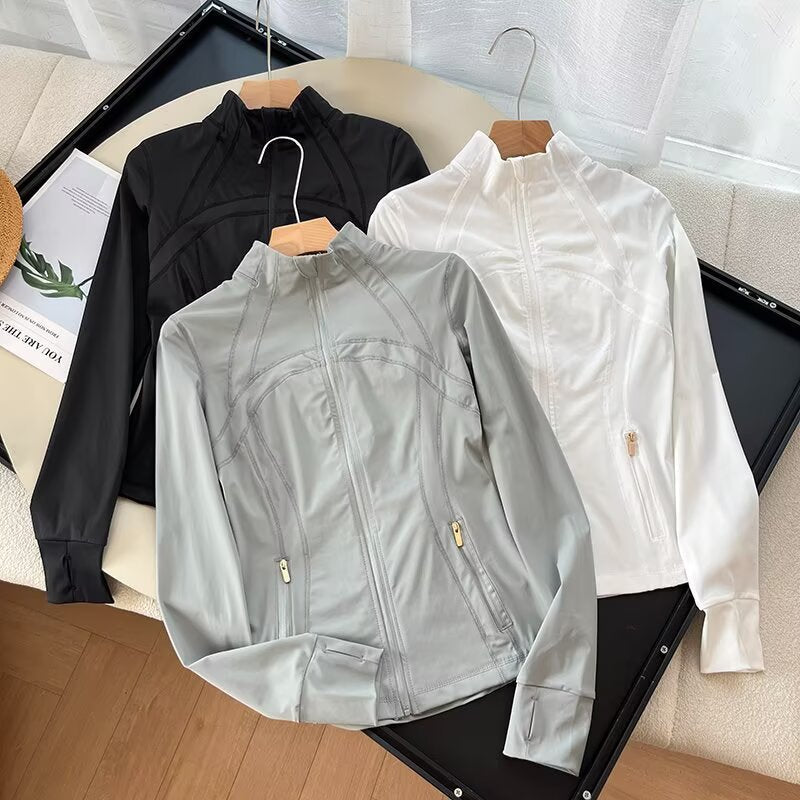 Damen Laufjacke Atmungsaktives Material Hochkragen