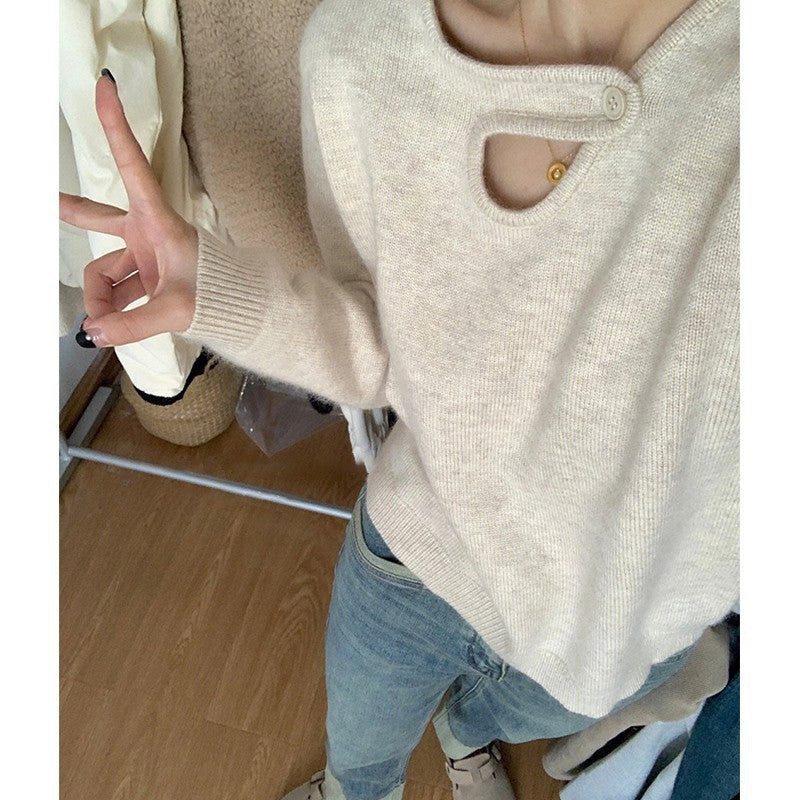 Damen Pullover Lässiger Schnitt Mit Knopfdetail Beige