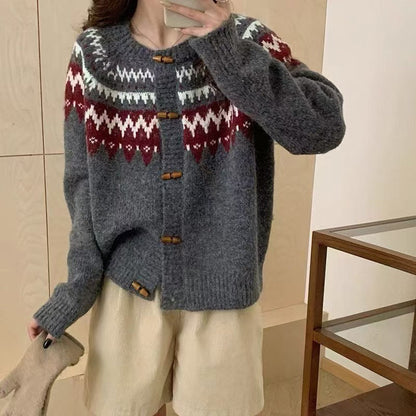 Damen Strickpullover Norwegermuster Kapuze Norvielle