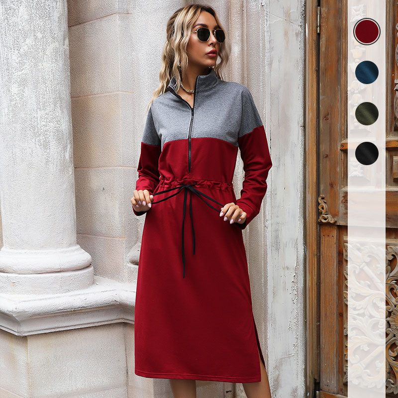 Damen Sportliches Midikleid mit Reißverschluss und Taillenkordelzug - Norvielle