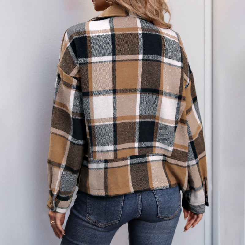 Damen Blazerjacke Kariert Stehkragen Modern