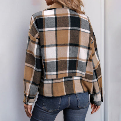 Damen Blazerjacke Kariert Stehkragen Modern