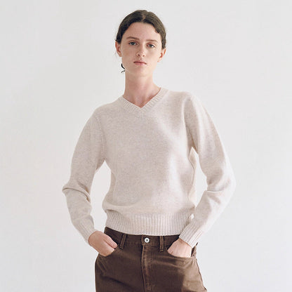 Damen Feinstrickpullover V-Ausschnitt Breites Bündchen
