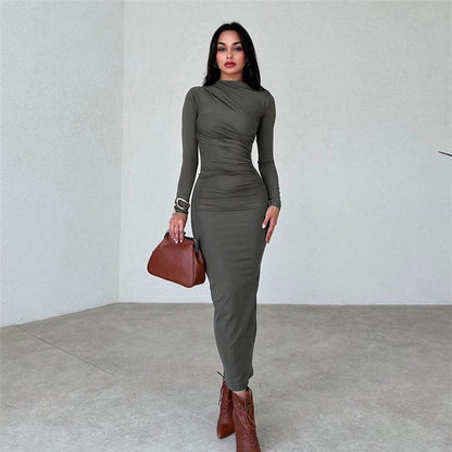 Damen Langarmkleid Figurbetont Raffung Elegant Norvielle