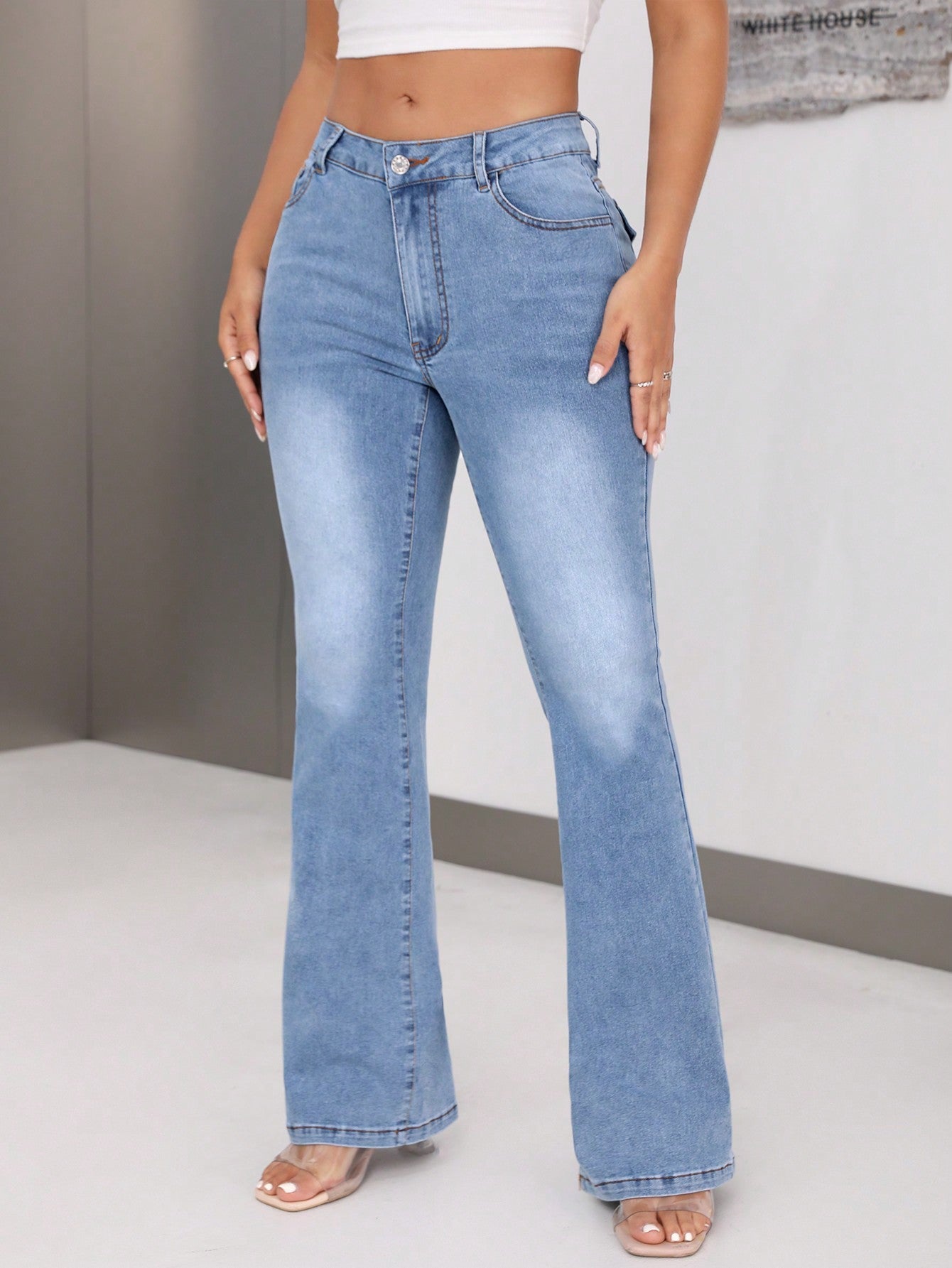 Damen Bootcut Jeans Hochbund Ausgefallenes Design Norvielle