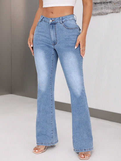 Damen Bootcut Jeans Hochbund Ausgefallenes Design Norvielle