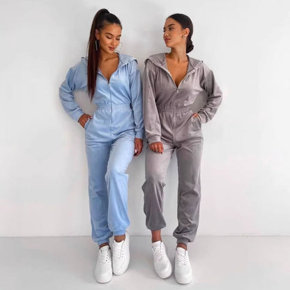 Damen Fleece-Overall Reißverschluss Kapuze Norvielle - Norvielle