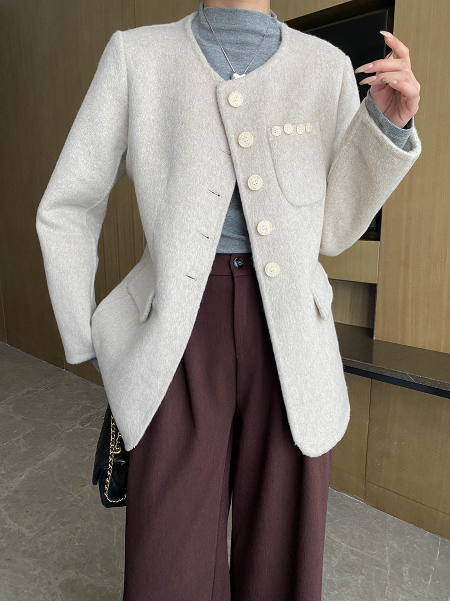 Damen Blazer aus Wolle mit Taschen und Dekor-Knöpfen
