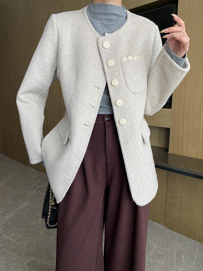 Damen Blazer aus Wolle mit Taschen und Dekor-Knöpfen