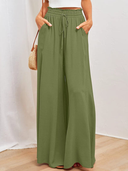 Elastischer Damen Gürtelhose Weite Bein Hohe Taille