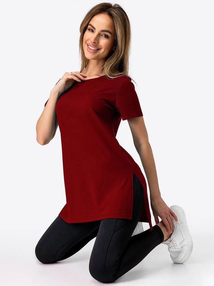 Damen Longline T-Shirt mit Schlitzen Hochwertig Bequem Weiß
