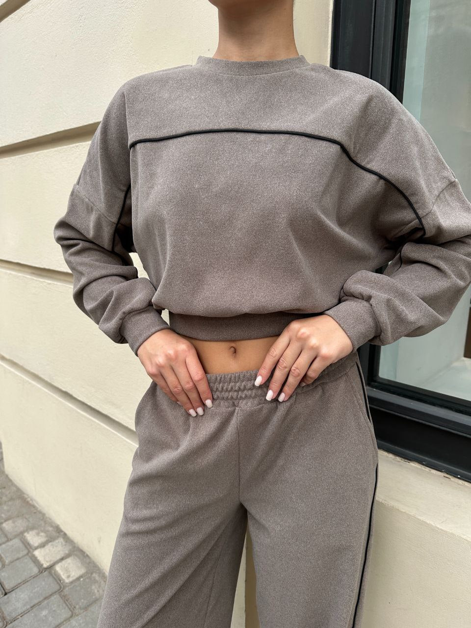 Damen Sportset elastischer Bund Kontrastnähte Norvielle