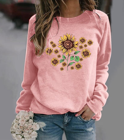 Damen Sweatshirt Florales Sonnenblumenmotiv Bequem Norvielle