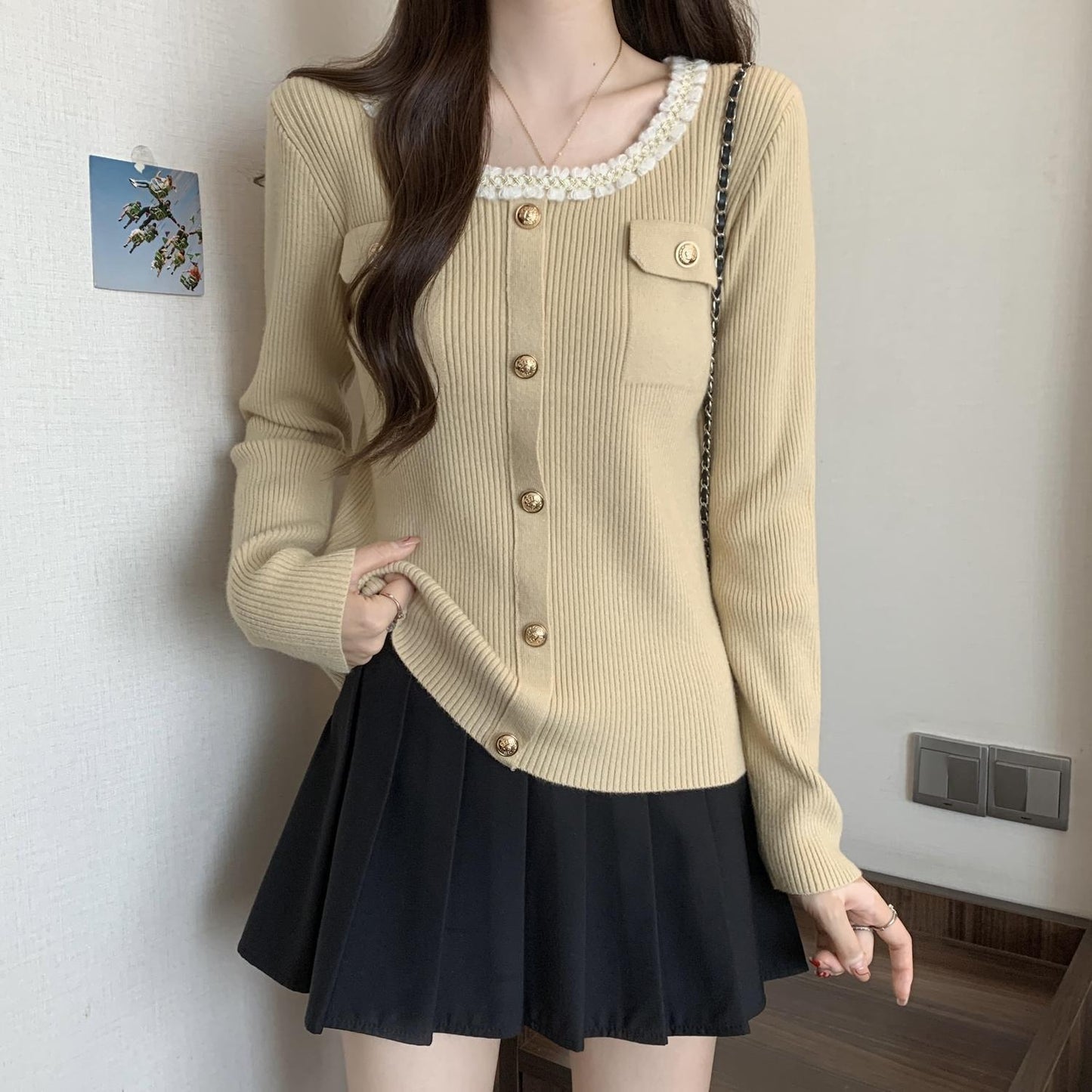 Damen Strickjacke Dekorativer Kragen Norvielle