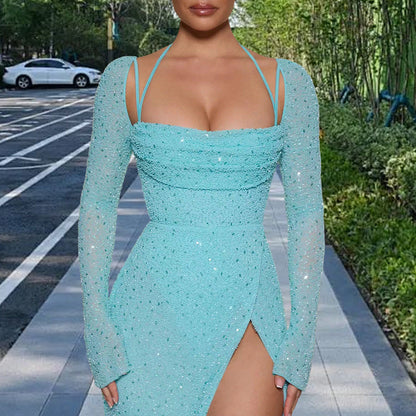 Damen Maxikleid mit schimmernden Details und Seitenschlitz Norvielle