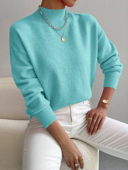 Damen Pullover Weiches Material Hochkragen Beige