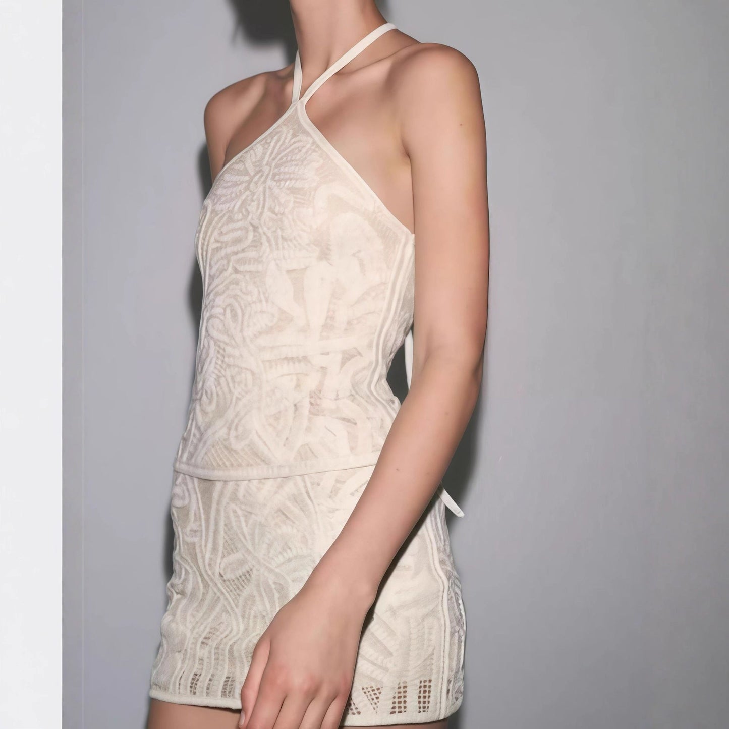 Damen Häkelkleid Kontrast-Blütenmuster Spaghettiträger Norvielle