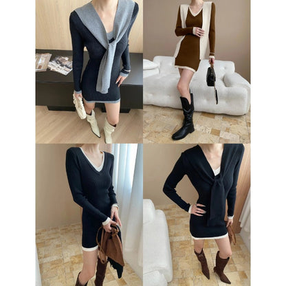 Damen Strickkleid Figurbetont Norvielle Langärmlig