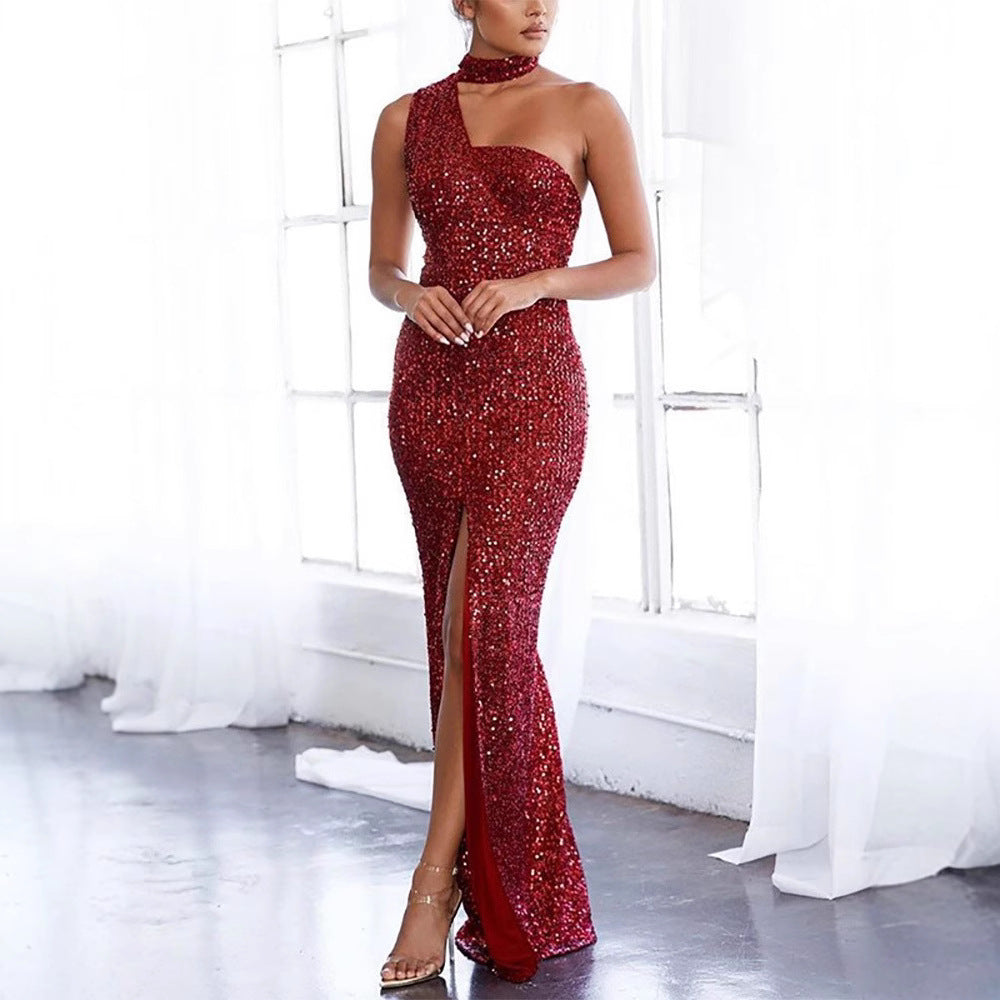 Damen Abendkleid Asymmetrisch Pailletten Norvielle