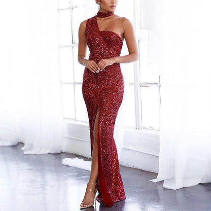 Damen Abendkleid Asymmetrisch Pailletten Norvielle