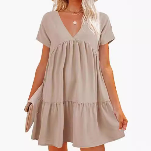Damen V-Ausschnitt Kleid Weit schwingender Saum Norvielle