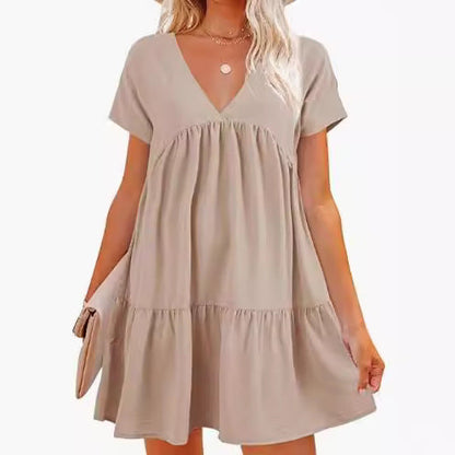 Damen V-Ausschnitt Kleid Weit schwingender Saum Norvielle